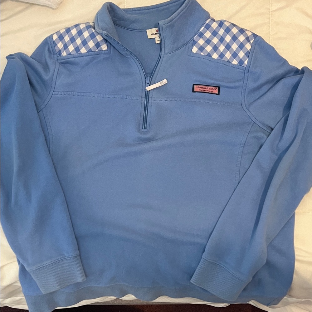 Vineyard Vines Light Blue Checkered Quarter-Zip Sweater